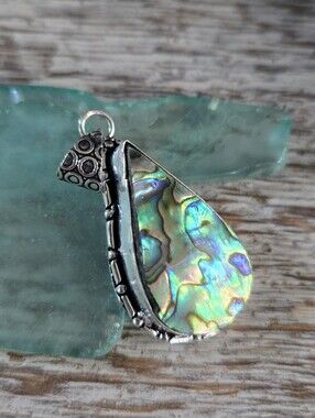 Abalone Pendant - Iridescent Green Blue Handmade